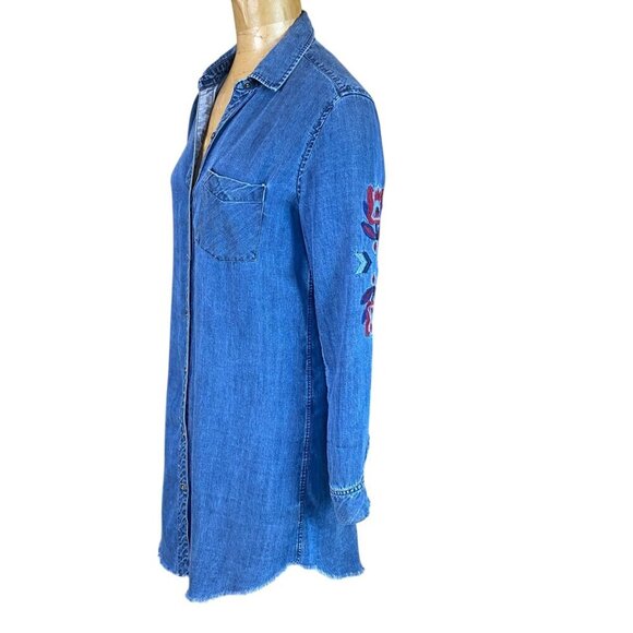 RAILS Chambray Blue Denim Shirt-Dress Raw Hem Embroidered Sz S #103W - Picture 11 of 13